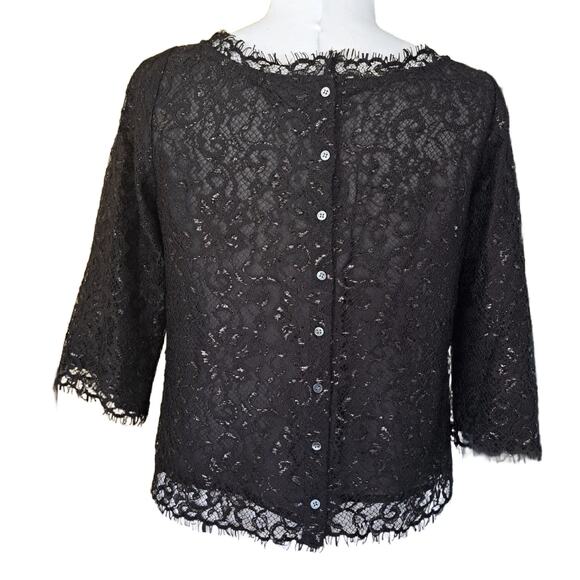 Joie Elvia Black Lace Top Size Small Metallic Button Back Cropped Sheer - Picture 4 of 12